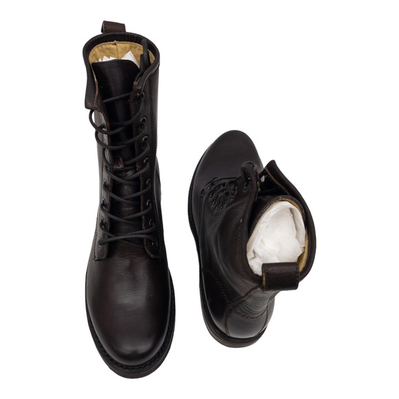 Frye Dark Brown Veronica Leather Lace Up Heeled Combat Boots 7.5 - Picture 6 of 12